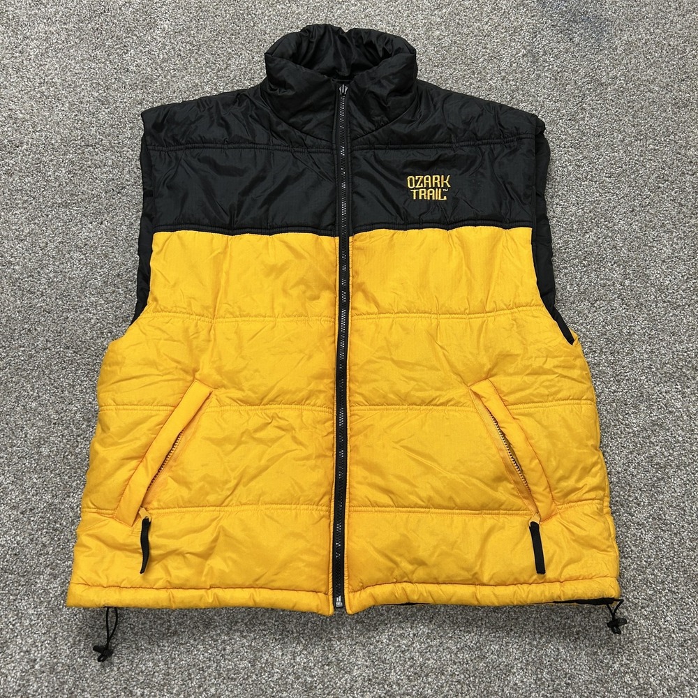 Vintage Ozark Trail Vest Mens XL Yellow Black Nylon Puffer Hiking Outdoor